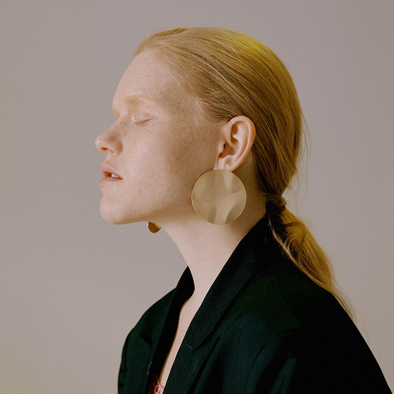 jewelryear人气耳夹耳钉大耳褶皱春夏金褶皱磨砂不对称耳夹