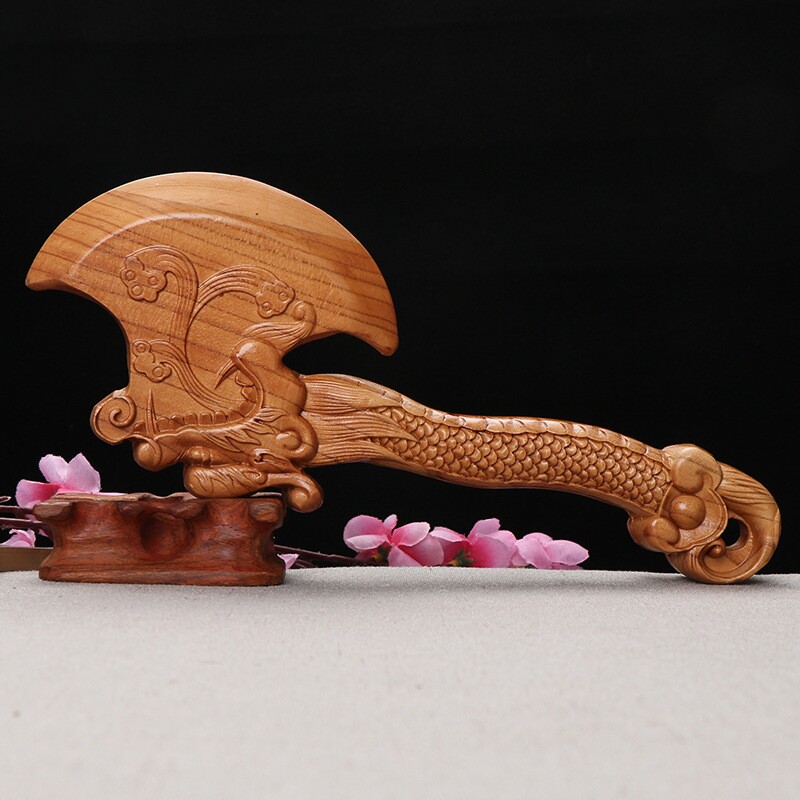 桃木雕刻睚眦龙头斧头入户玄关窗户家居挂件木雕