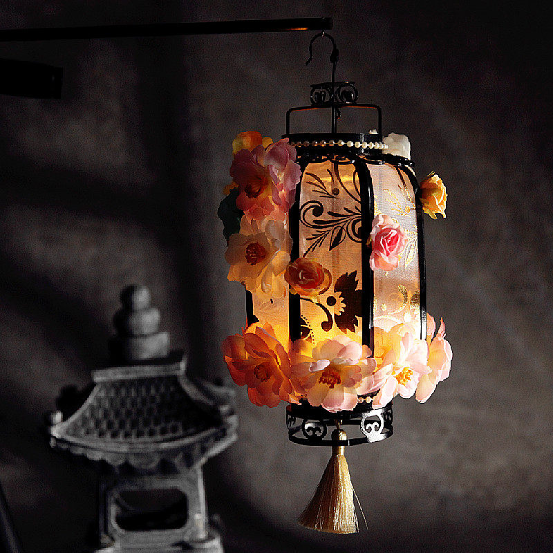 元宵中国国风复古古风宫灯端午手工花朵手提灯笼