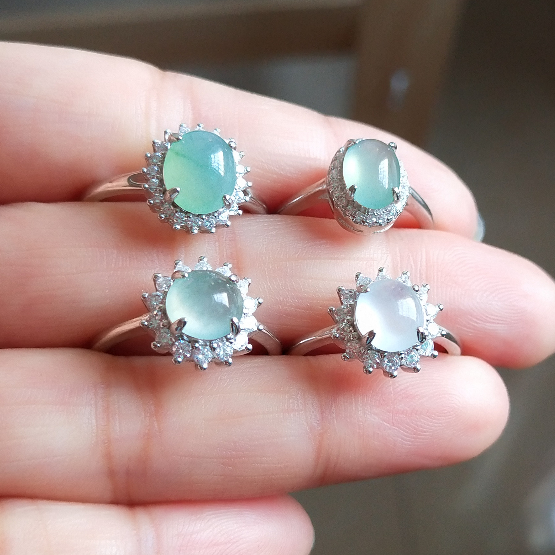 天然翡翠缅甸s925纯银豪镶玉石戒指玉戒冰种大戒手饰