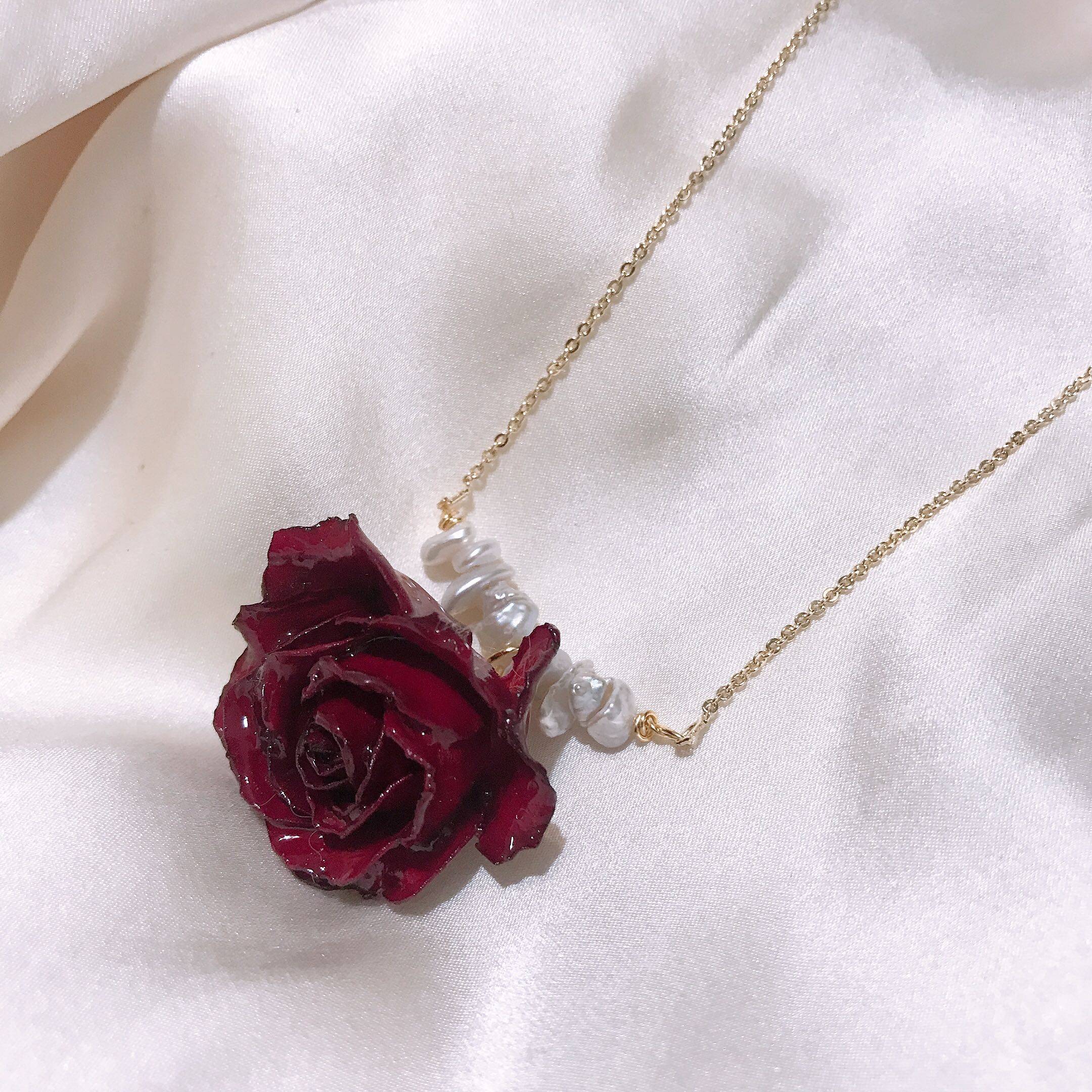 小王子玫瑰花天然真花法国红玫瑰锁骨链短项链