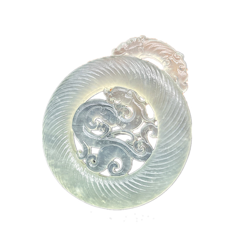 岫玉仿古古龙吊坠颈饰挂件螺纹双龙护主玉佩颈饰