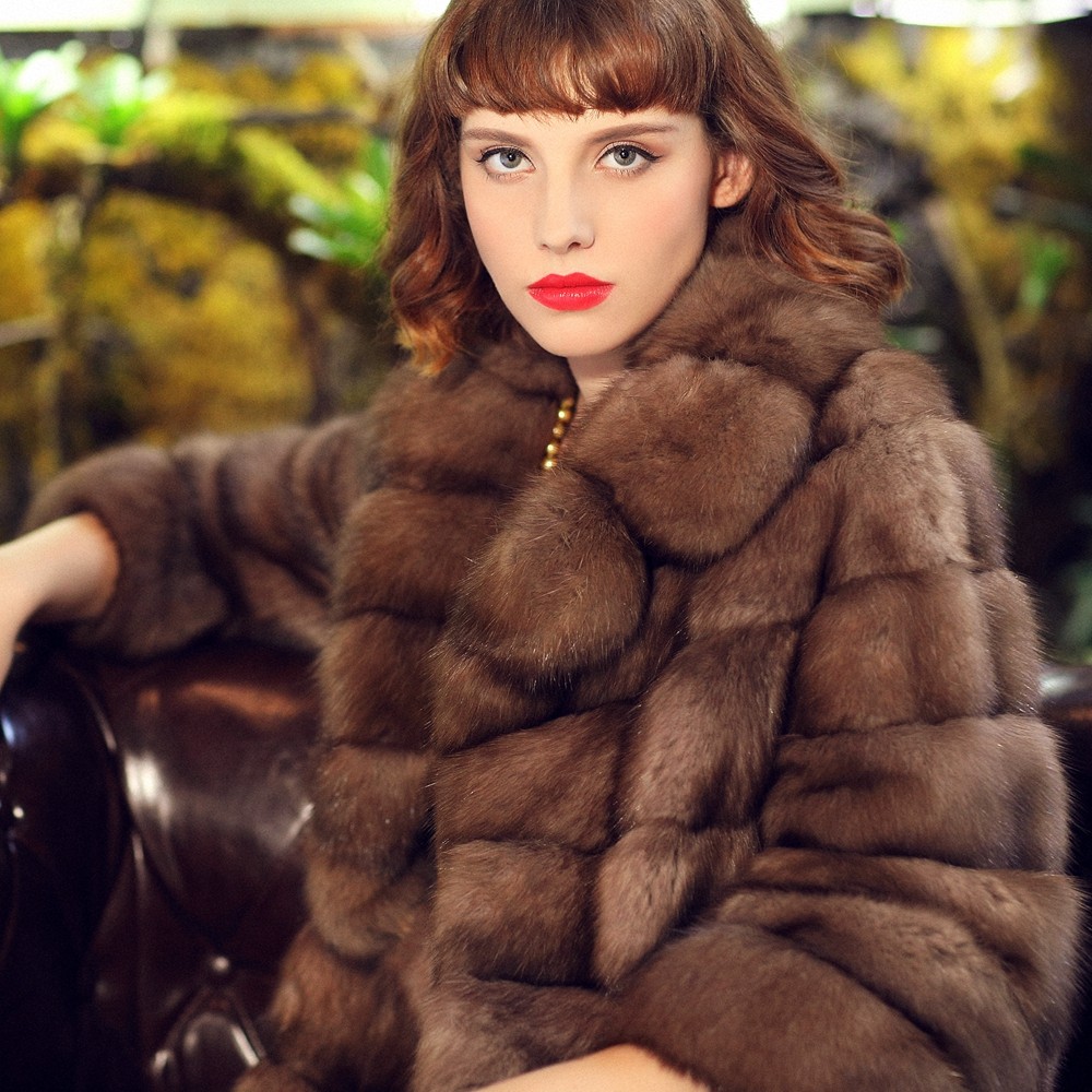 2020年豪华西装领皮俄罗斯高满天星紫貂超长经典皮草