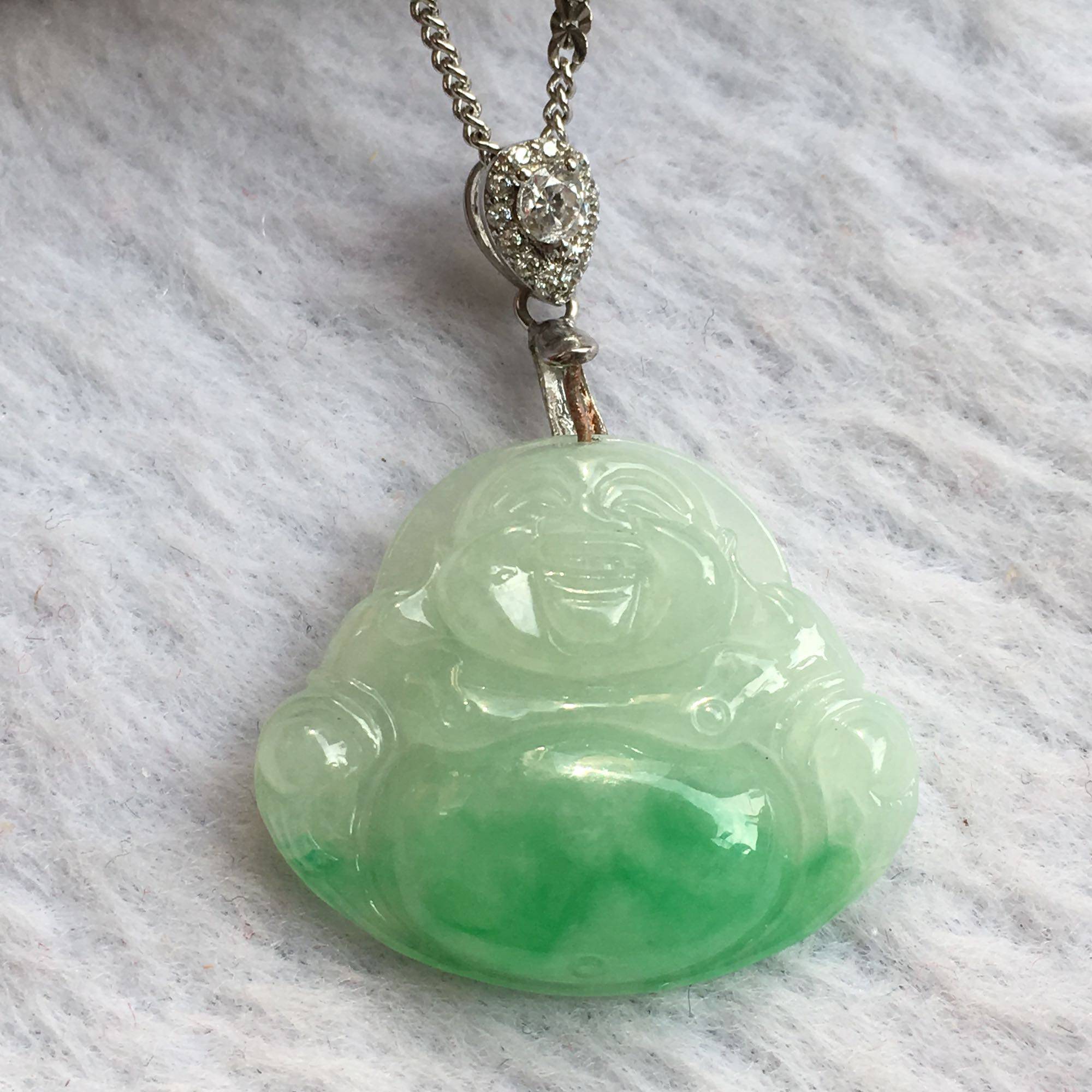 天然女士佛爷弥勒玉坠坐佛项坠笑佛冰种吊坠颈饰