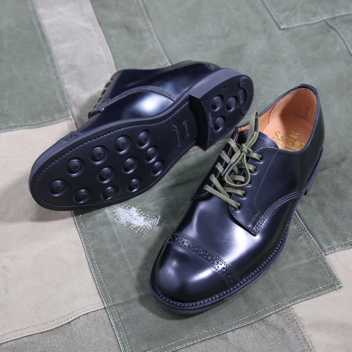 sanders复古军事线低皮鞋男亮面小牛皮日本1129b单鞋