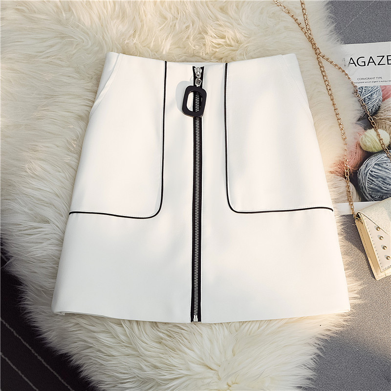2022年春夏新款百搭网红小短裙子高腰拉链半身裙女白色A字包臀裙