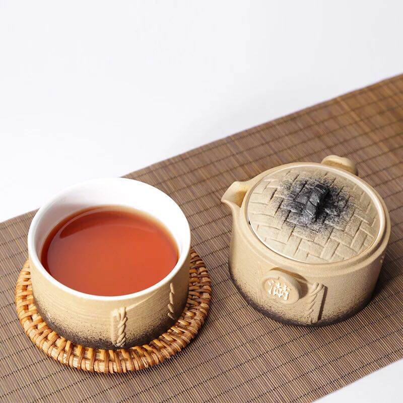 湖畔居茶具4头便携式快客杯 旅行装陶瓷功夫茶具