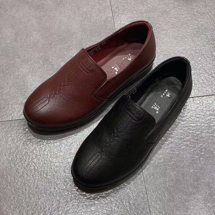 冰洁女鞋2020春季新款真皮单鞋平平底妈妈防滑单鞋