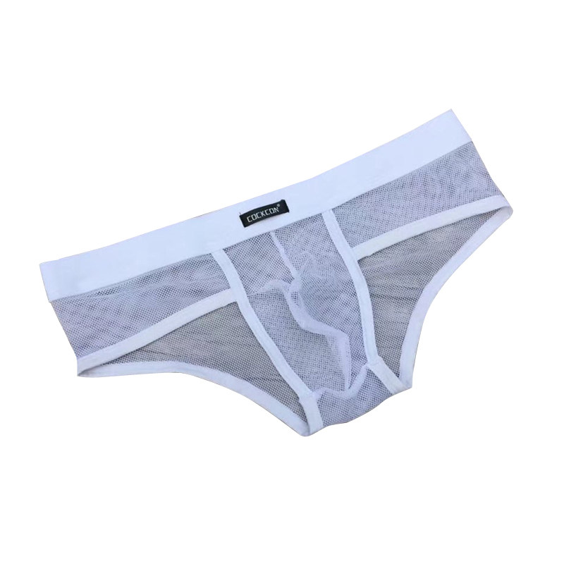 cockcon男士三角内裤青年低腰性感透明网纱网眼透气男式裤头裤衩