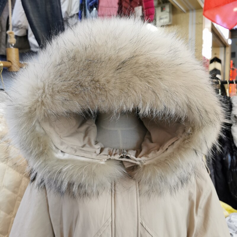 luckiermd鹅绒羽绒服女20229貉子毛领2020冬款宽松抽绳中长促销