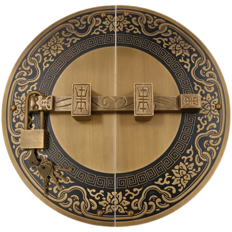 门栓仿古纯铜大门古铜色带回纹底圆形黄铜门锁明插销