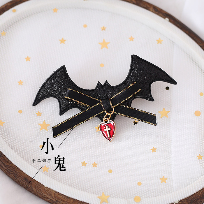 原创蝙蝠恶魔发夹边夹万圣节头饰十字架黑色翅膀发饰