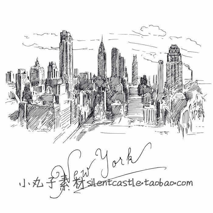 a0478矢量ai设计素材100张欧美城市街景建筑线稿设计素材