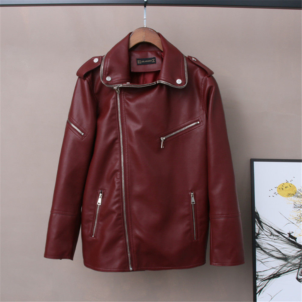 宽松款女士皮衣嘻哈风格大版皮外套上衣水洗皮胖妹妹皮夹克