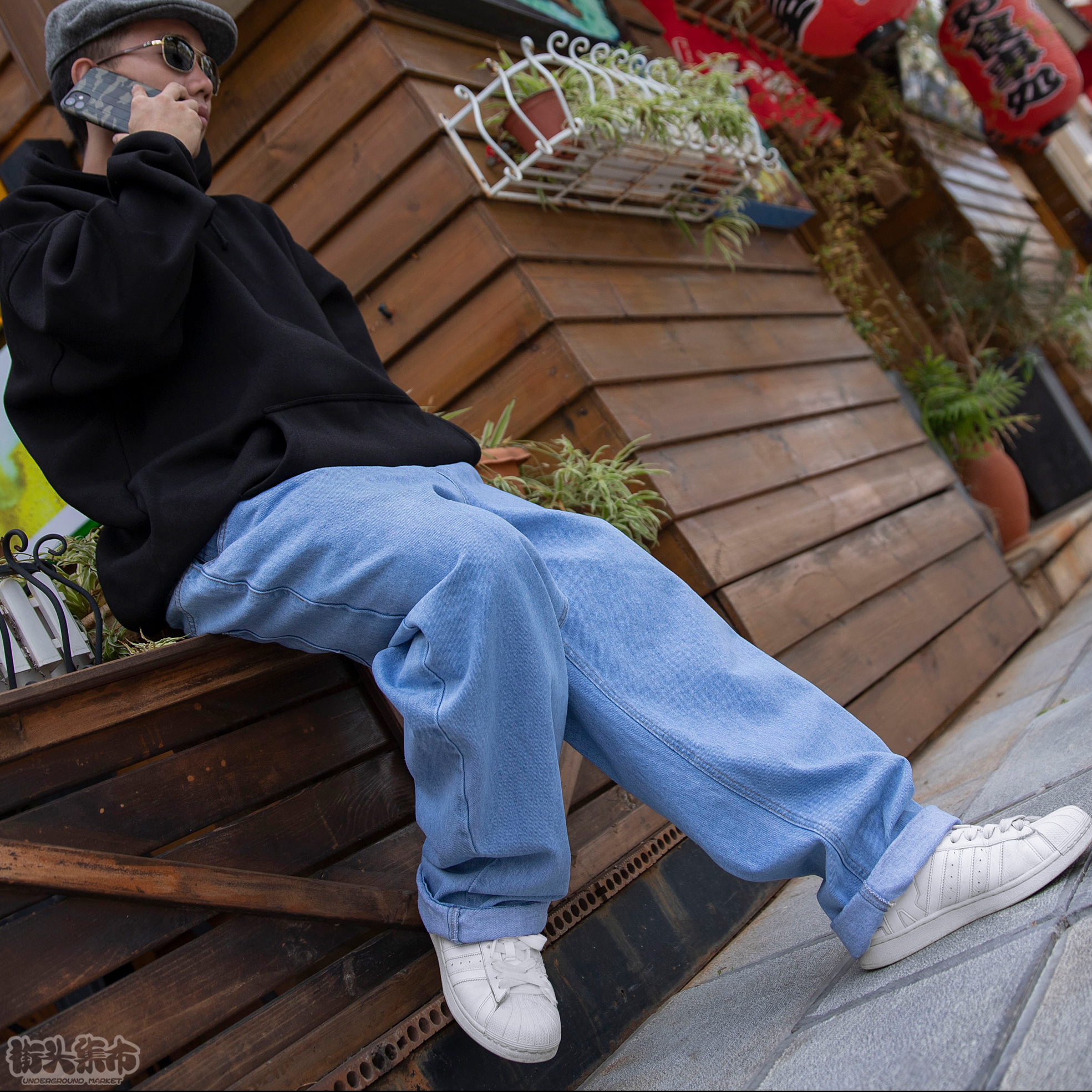 mightysoulhiphop牛仔裤宽松直筒抽绳oldschool西海岸