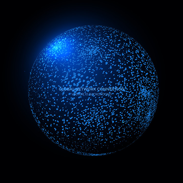 q40蓝色动感科技数字地球星球晶体粒子几何设计素材