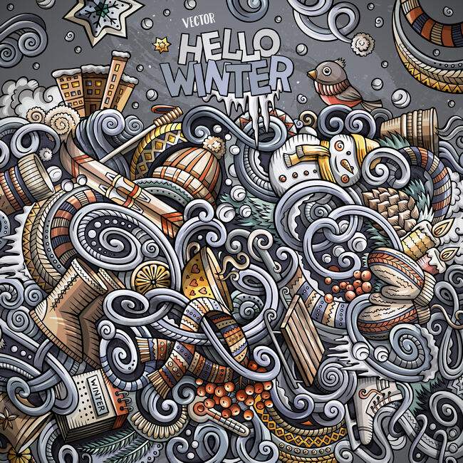 x17冬天冬季圣诞节元旦新年情人节手绘涂鸦海报设计素材