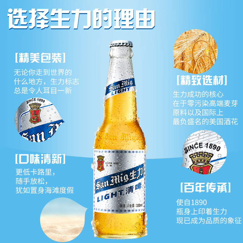 源自1890年皮尔尔森工艺生力清啤330ml24支整箱啤酒