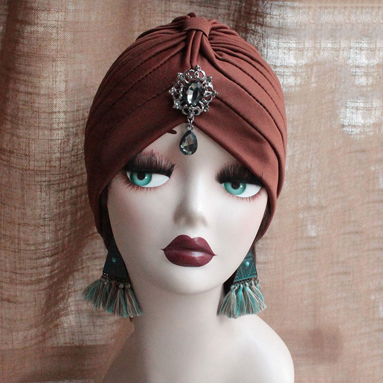 复古印度表演舞蹈帽女头巾包头巾异域镶钻包头帽子