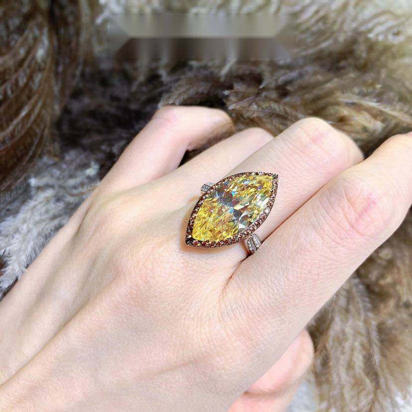 mv珠宝定制钻石戒指18k白金金黄色马眼黄钻戒指