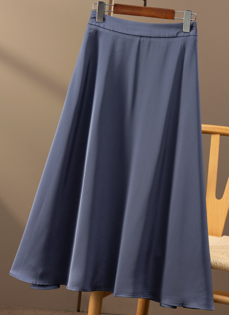 不输真丝篙级蓝灰高腰立裁半身裙女春天天家半身裙