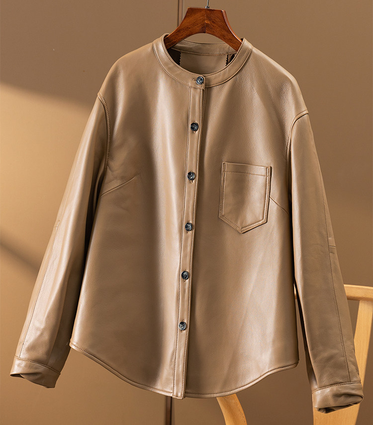 整皮意大利立领羊皮衬衫皮衣夹克外套春天天家皮衣