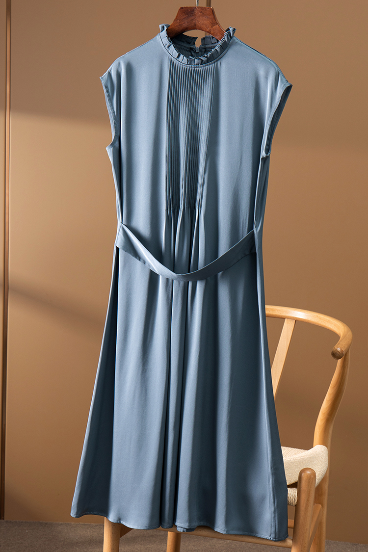 塔克褶显瘦重磅真丝无袖连衣裙女641j - 春天家 原春天7号店