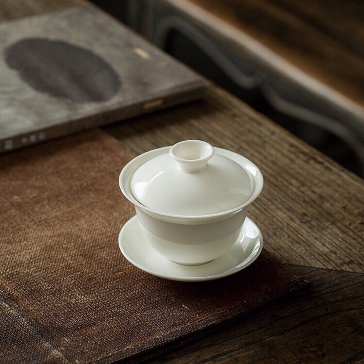 云松白瓷盖碗三才泡茶高温绿茶白茶功夫功夫茶盖碗