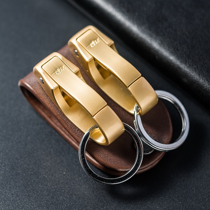 正品博友牛皮腰带钥匙扣男士高档钥匙圈商务双环钥匙扣