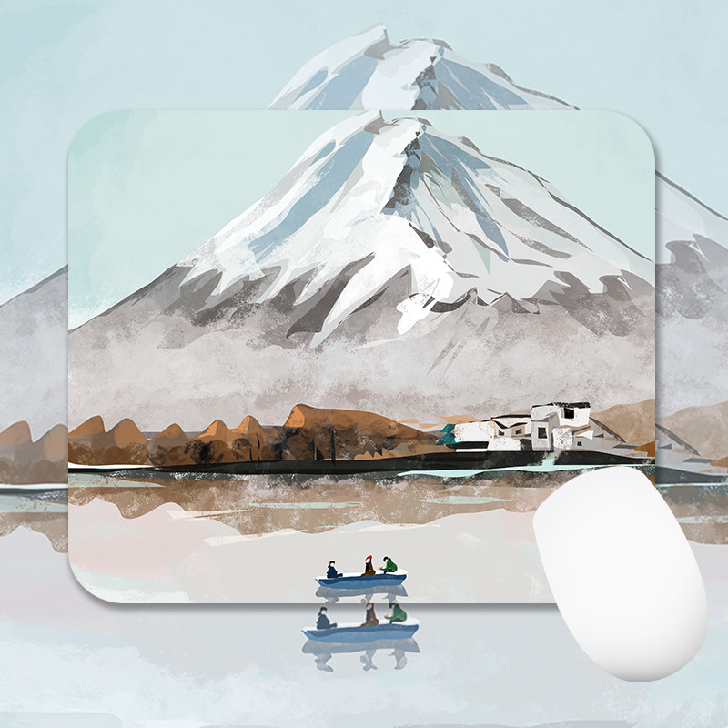 原创插画雪山小号鼠标垫可爱加厚胶垫办公游戏鼠标垫