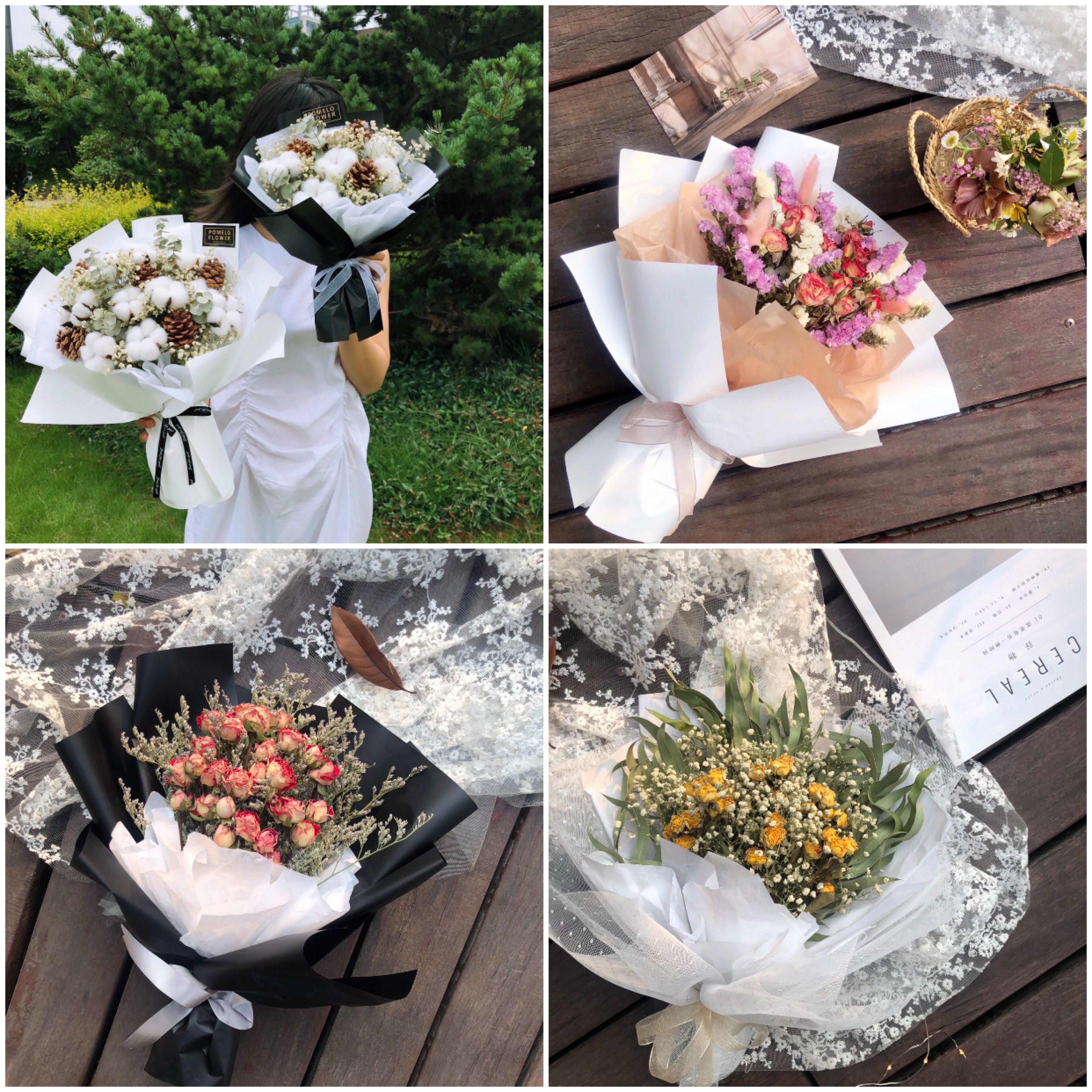 干花花束真花礼盒满天星木棉花大束ins网红拍照干花