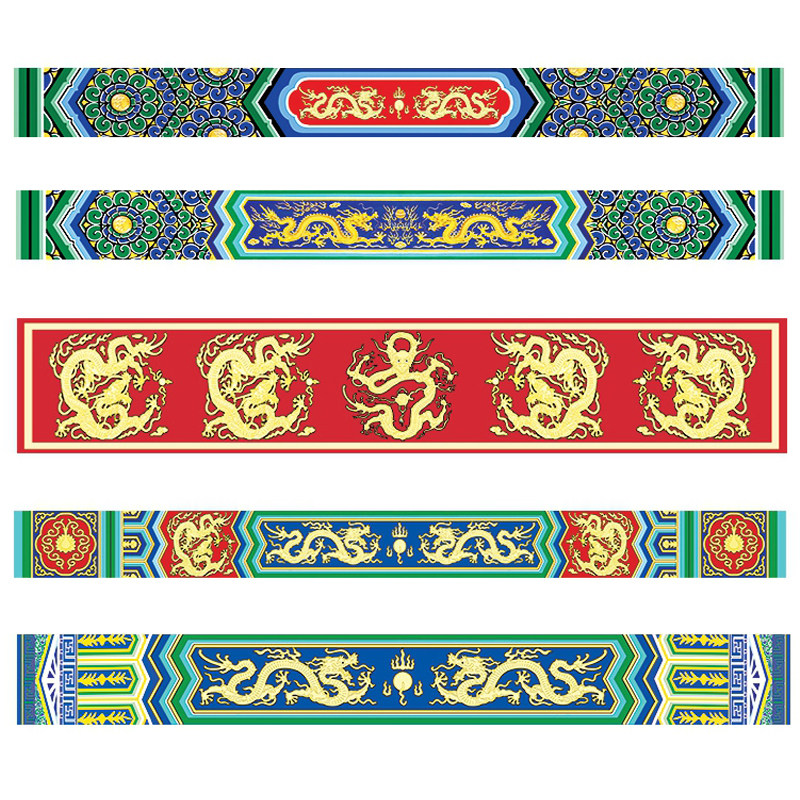 古建梁纹彩绘墙纸仿古古代横梁茶楼壁画画龙定制壁画