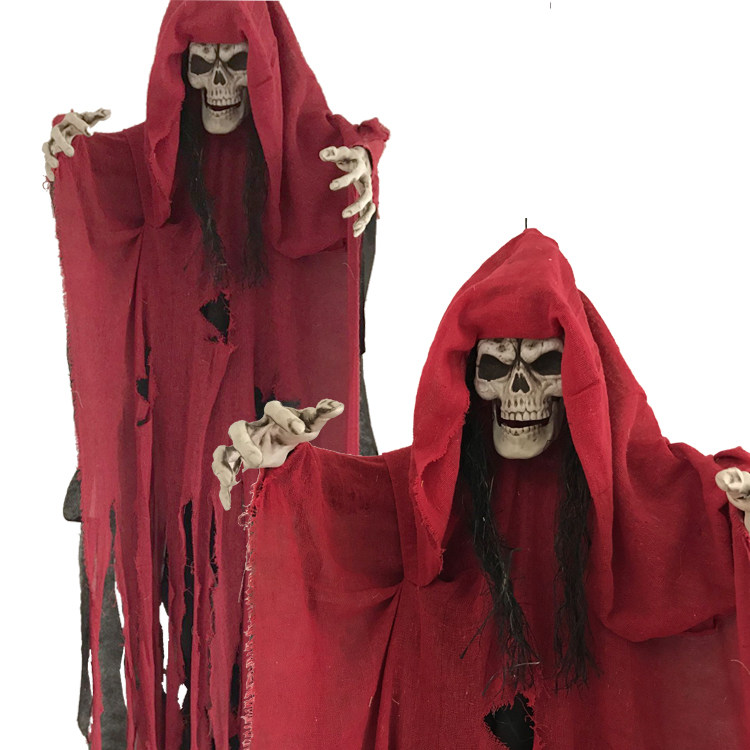 万圣节装饰品 酒吧密室装扮布景道具骷髅门帘吊鬼链条会尖叫挂鬼