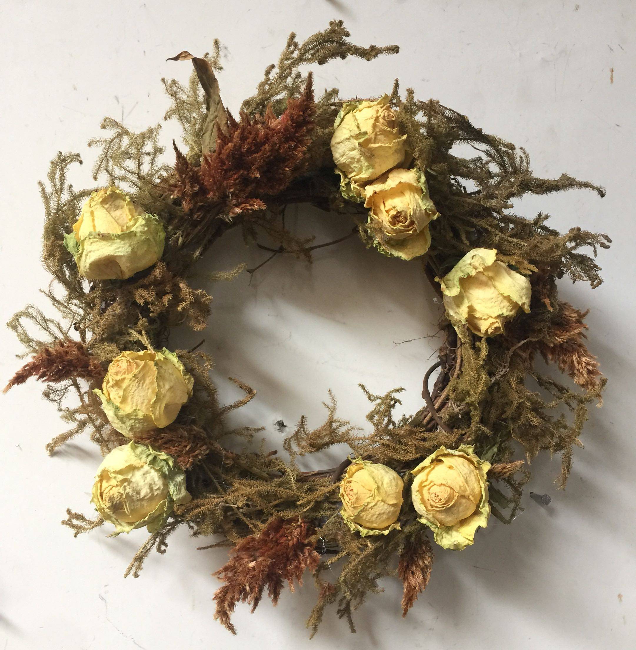 森美干燥香槟玫瑰凤尾干花花环壁饰壁挂门楣壁饰