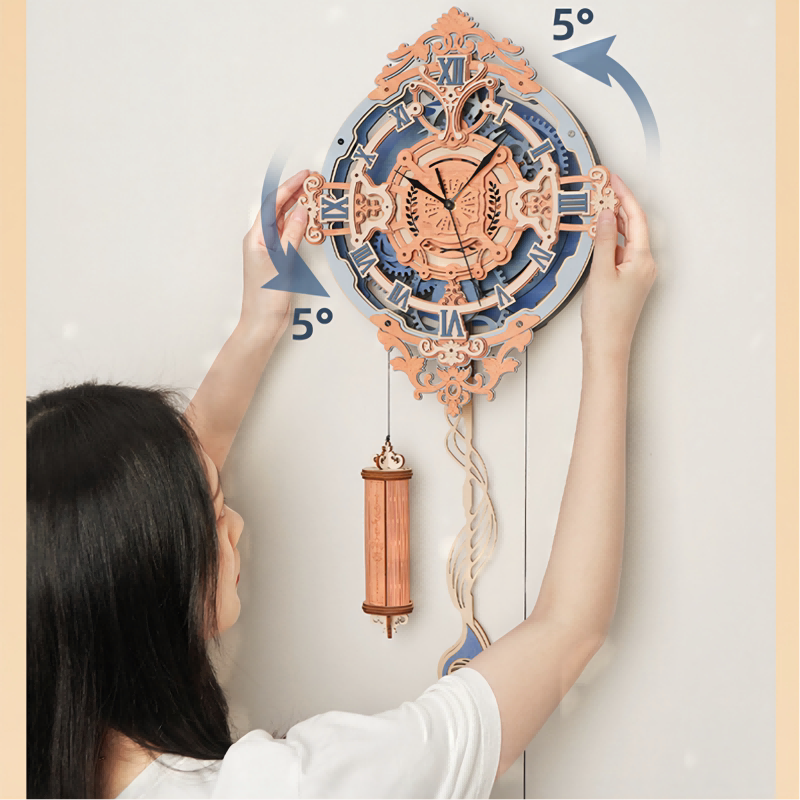 若态若客罗曼音符挂钟椴木diy手工拼装机械传动其它早教玩具类