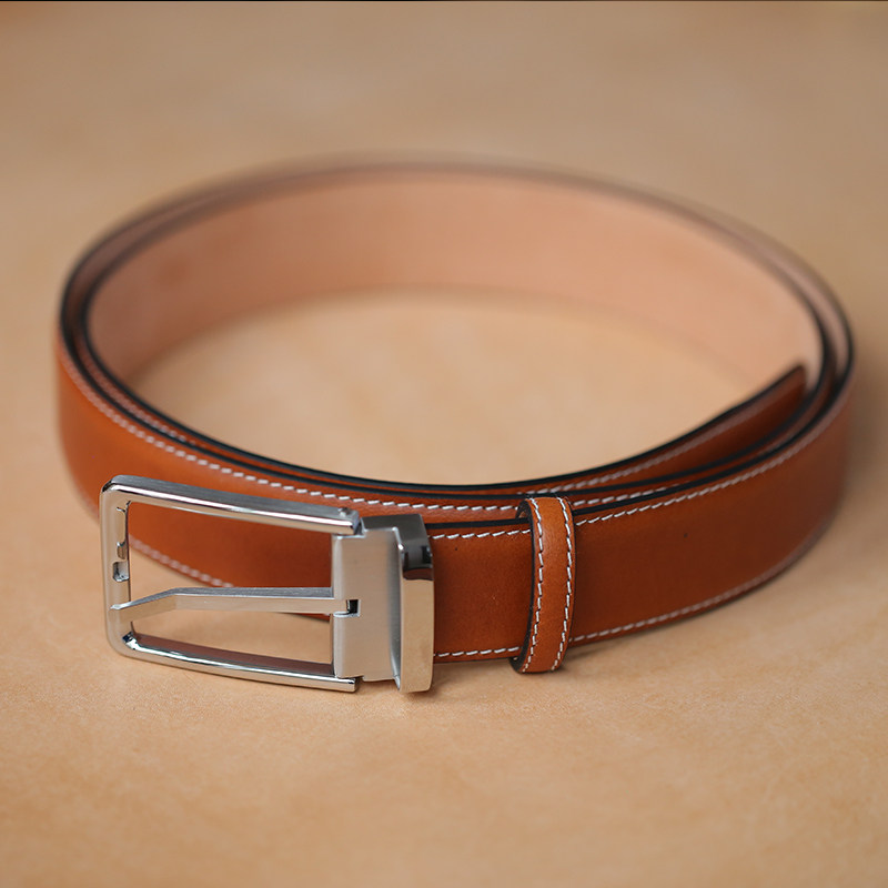 needlework两针一线意大利植鞣头层真牛牛皮手制纯牛皮带腰带
