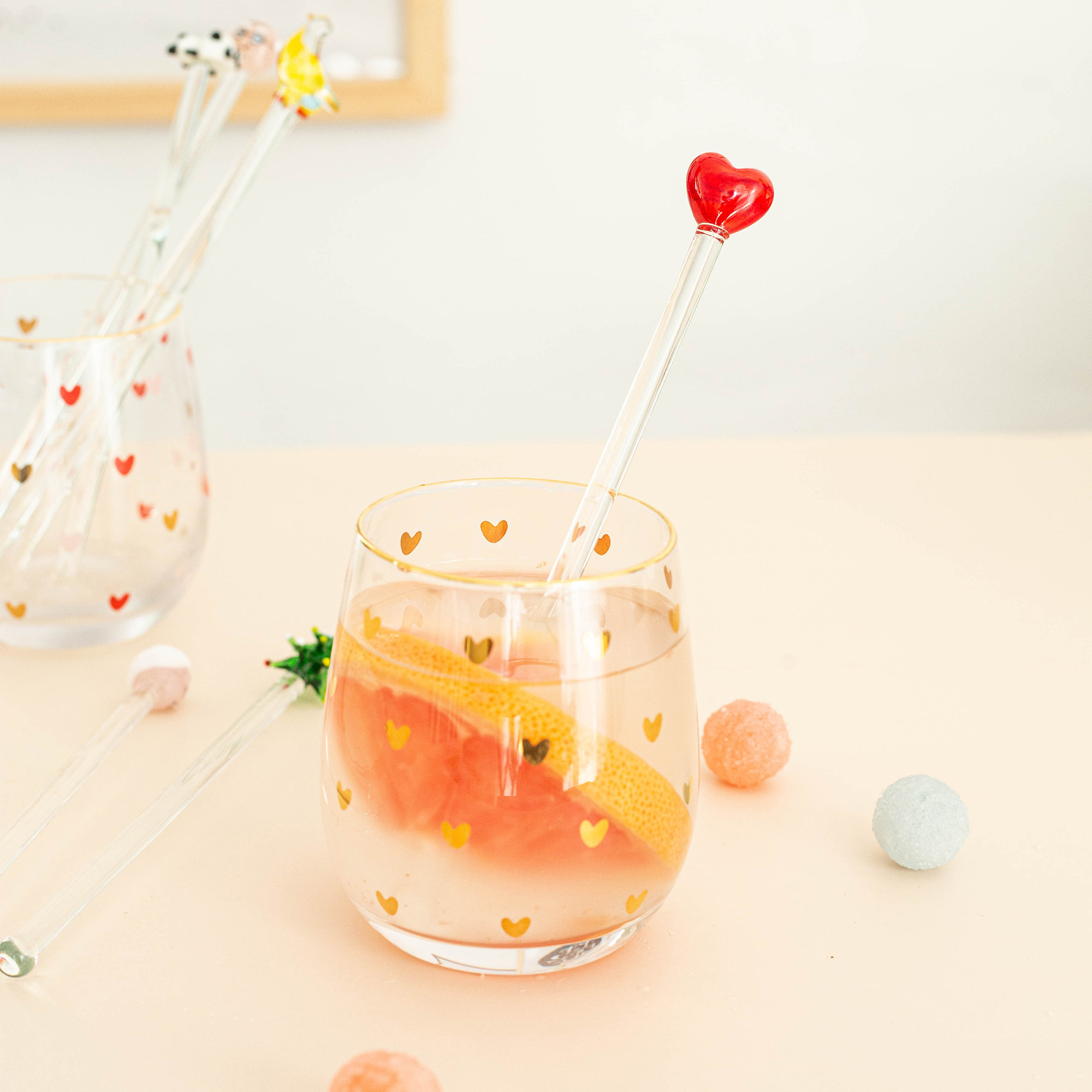 yeah日式玻璃搅拌棒可爱卡通牛奶饮料果汁咖啡奶茶调酒蜂蜜搅拌棒