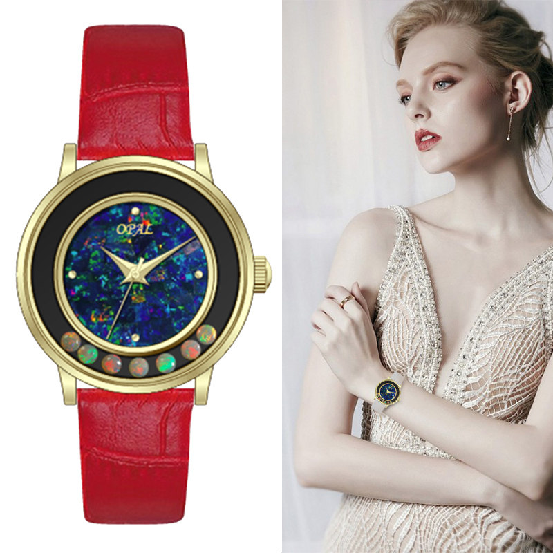 欧泊手表气质女表天然happyopal珠宝宝石腕表正品手饰