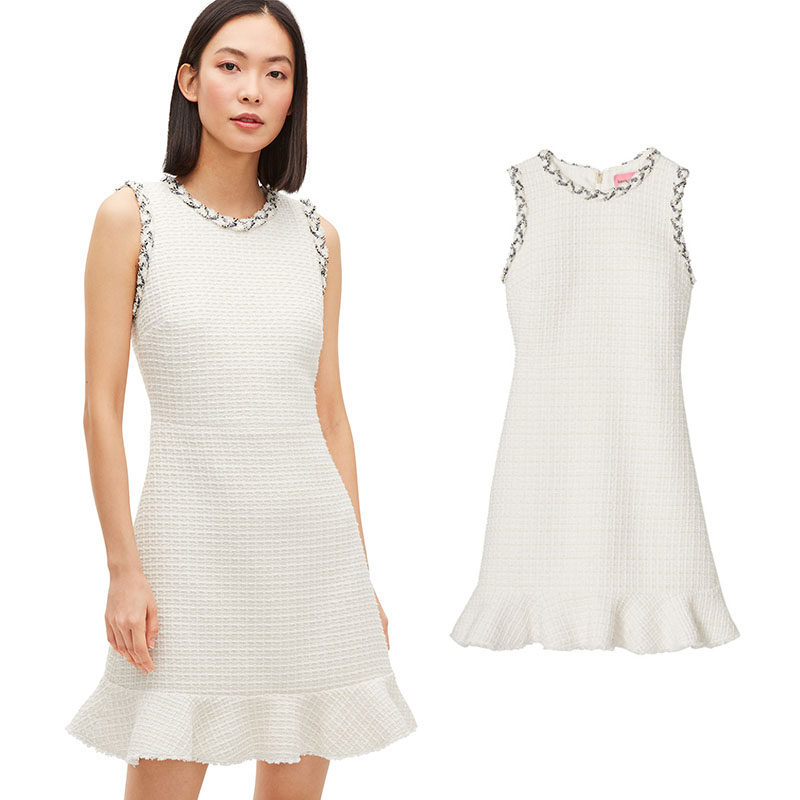 katespade新款floratweed花呢无袖连衣裙短裙荷叶连衣裙