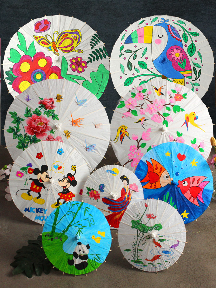 空白油纸伞diy材料 儿童手工制作幼儿园中国风绘画雨伞小手绘玩具
