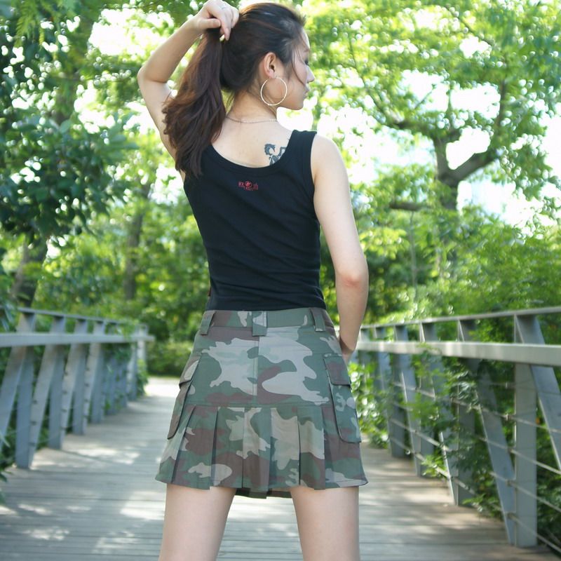 性感显瘦立体草原迷彩超短裙夏季舞蹈百褶裙大码半身裙