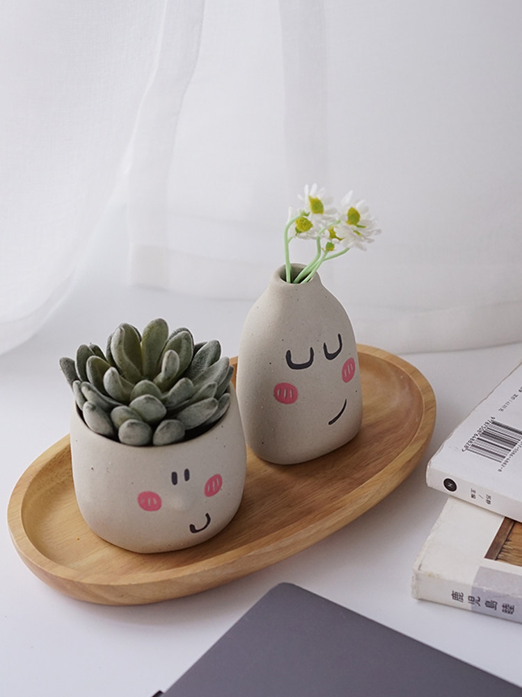 可爱多肉盆家居装饰手绘陶土精控花盆小花花瓶原创花盆