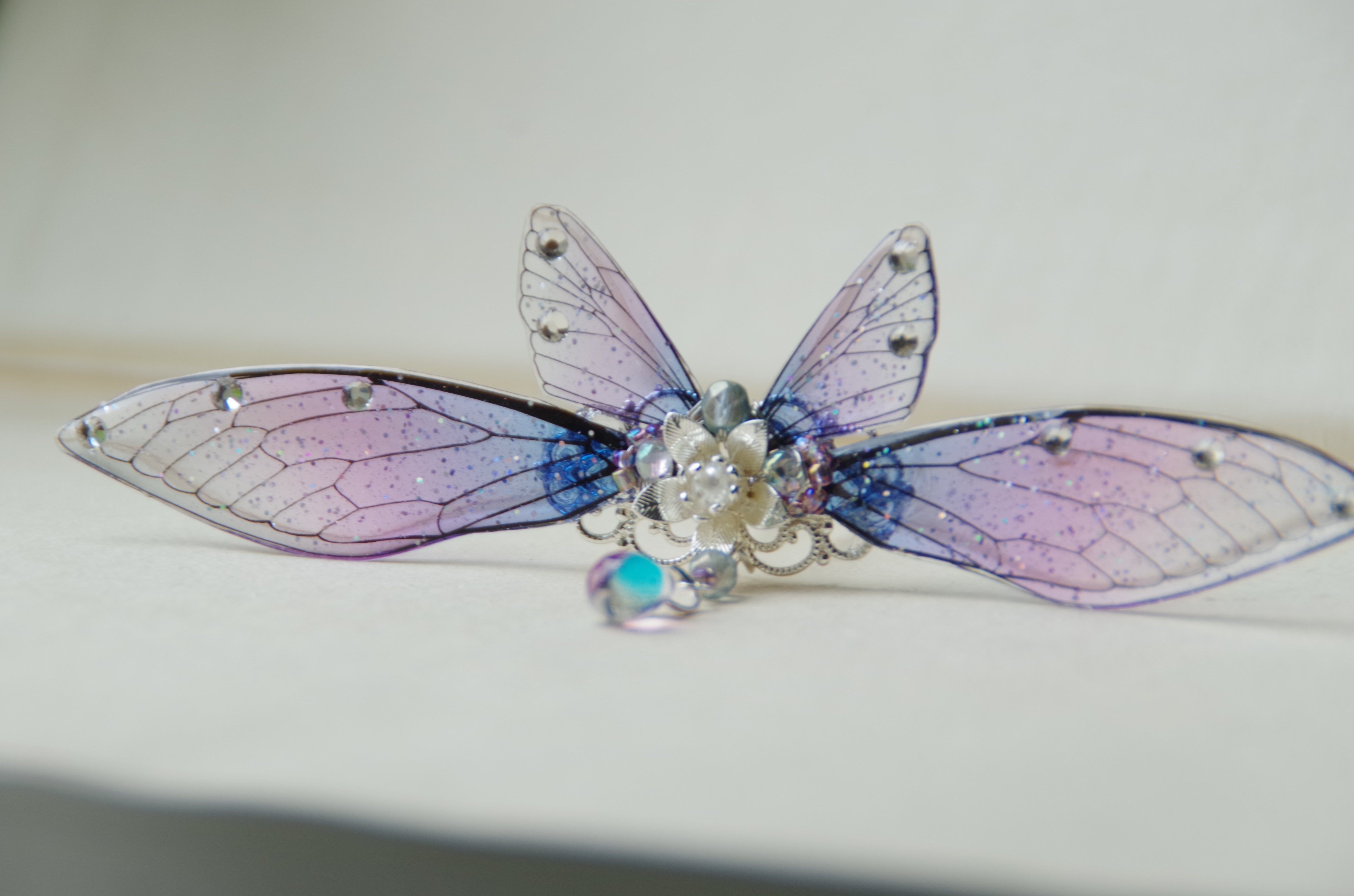 寒烟精灵之翼蝉翼蝴蝶翅膀头饰发饰蓝紫色小发冠复发饰