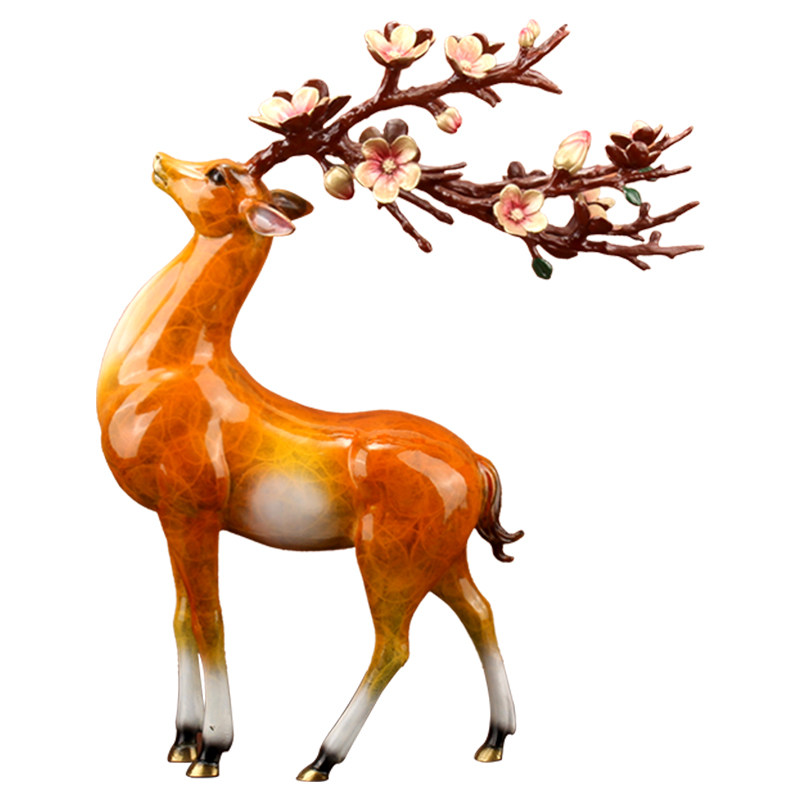福鹿高升招财铜鹿摆件客厅酒架原创专利认准十年品牌铜彩作品