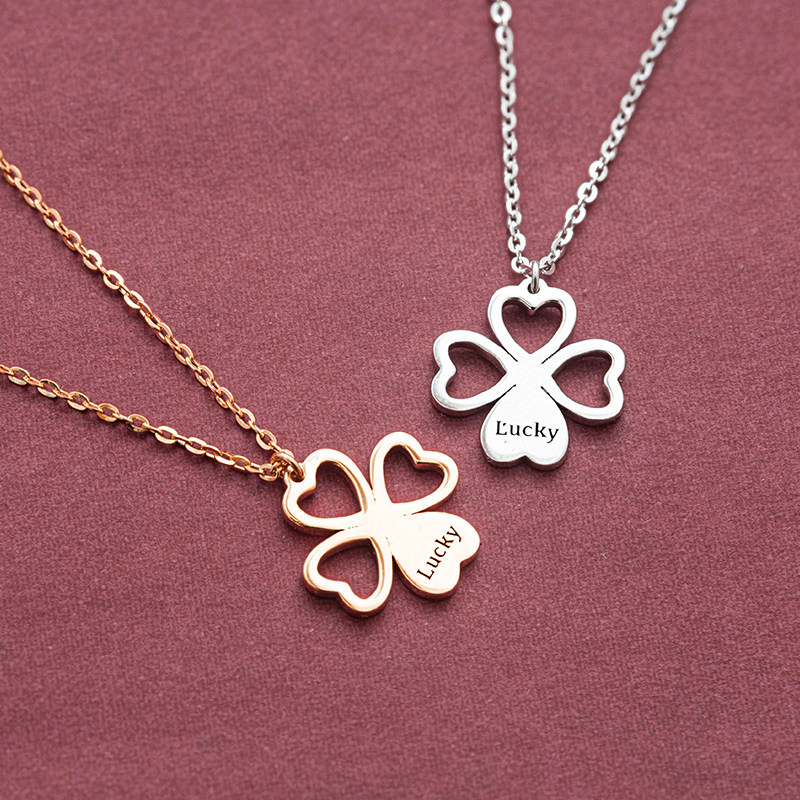 幸运四叶草项链纯银lucky锁骨精致格调日韩版彩金项链