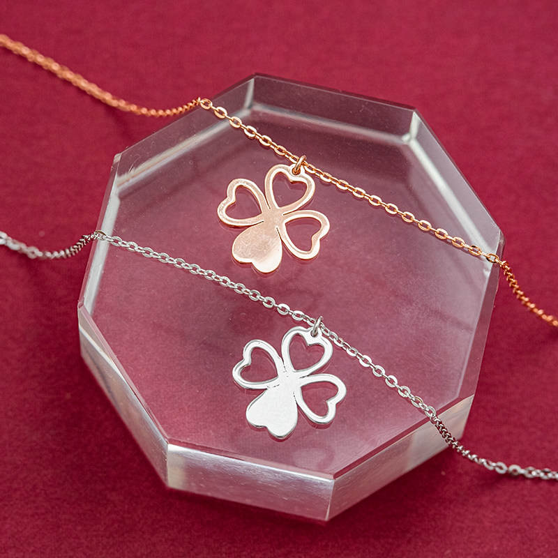 幸运四叶草项链纯银lucky锁骨精致格调日韩版彩金项链