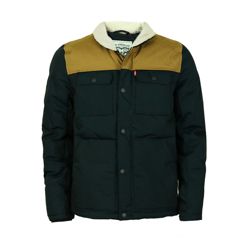 新款levis李维斯男士拼色毛绒领拉链棉服休闲夹克棉衣