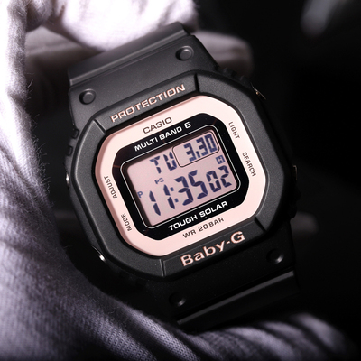 卡西欧baby-g太阳能电波女腕表复古小方块少女学生bgd-5000u-7/1b