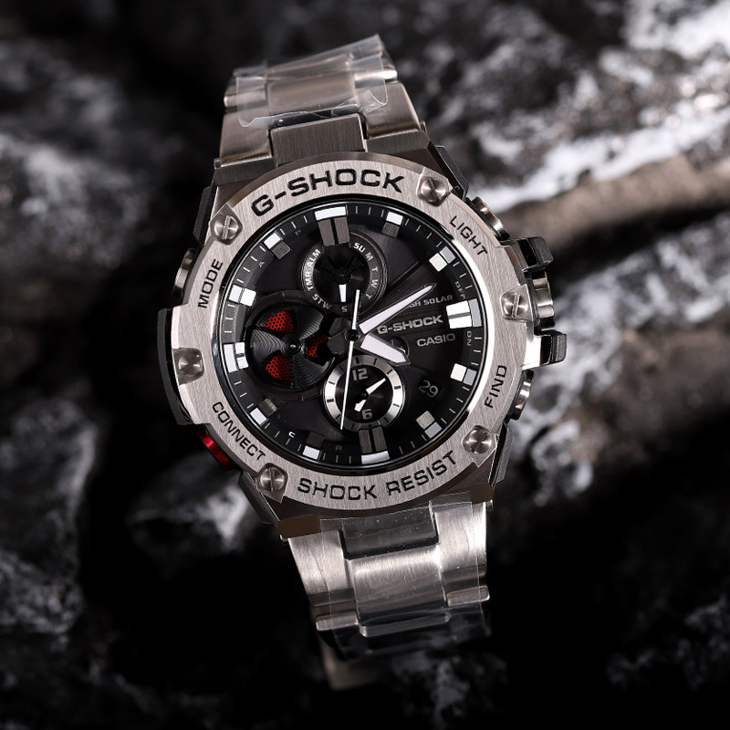 卡西欧钢铁之心gshock太阳能蓝牙手表防水双显gstb100d1a日韩腕表