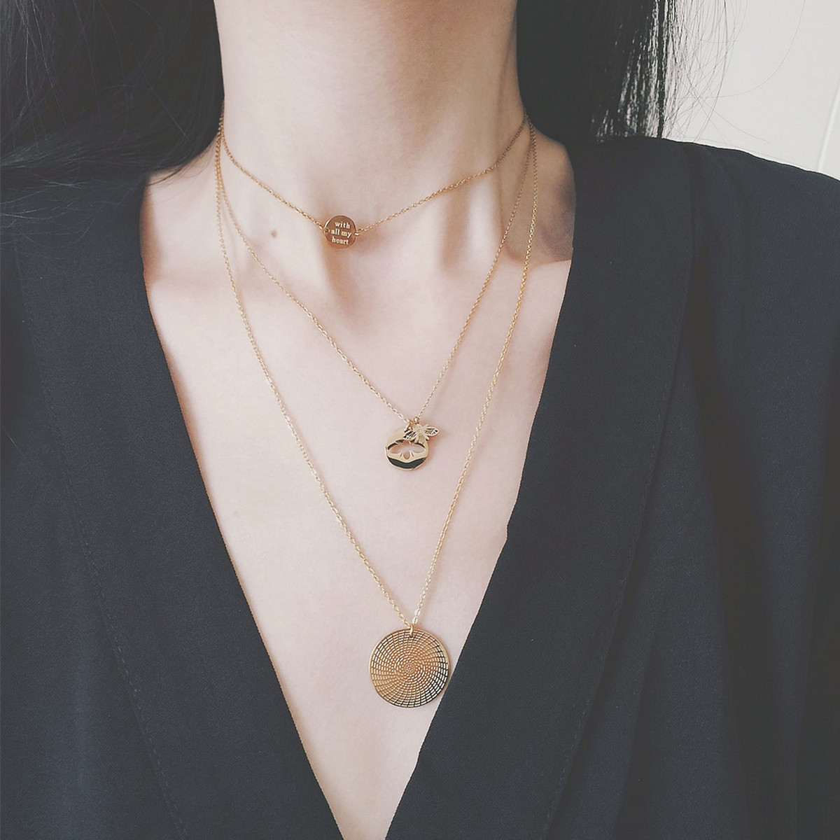 noblelady18k包金叠戴项链ins欧美设计金属项链